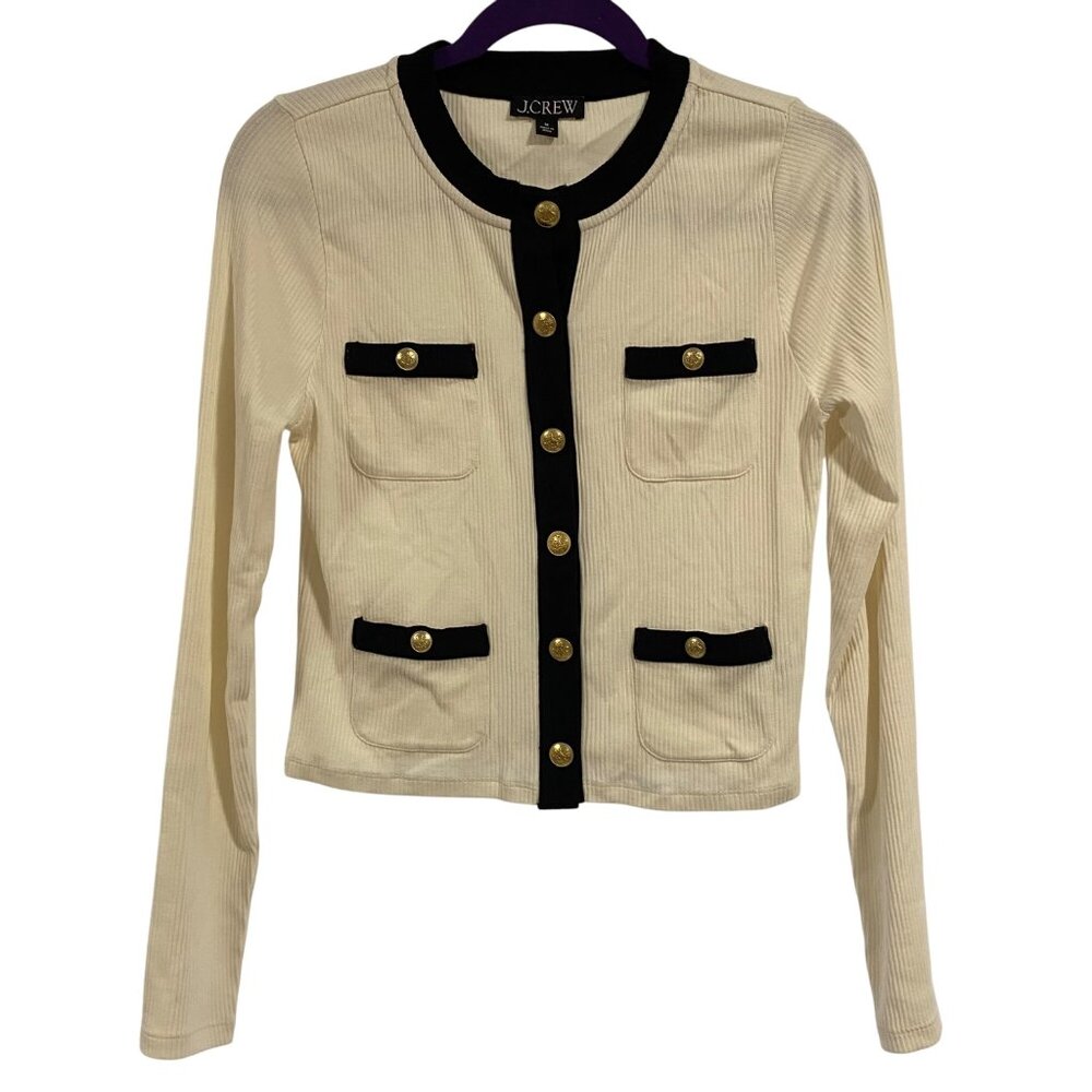 J. Crew Vintage Rib‎ Lady Jacket Blouse Size M White and Black